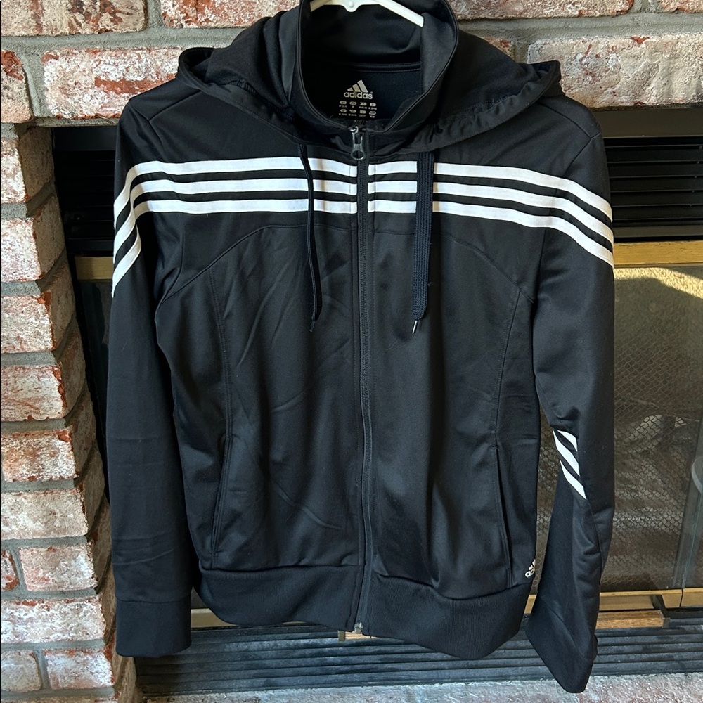 Adidas Black/White Climalite Zip Up Jacket With collar and Hoodie Women’s Size M